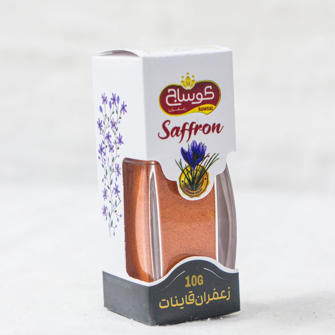 پودر زعفران ۱۰ گرمی با بسته بندی آذین محصولات بسته بندی