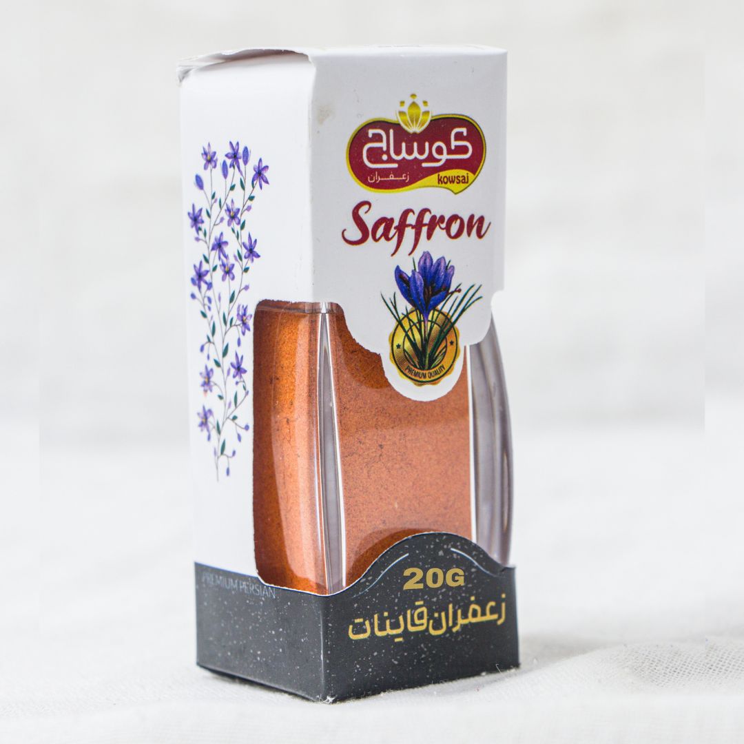 پودر زعفران ۲۰ گرمی با بسته بندی آذین محصولات بسته بندی